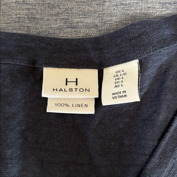 H by Halston 100% Linen Cardigan Navy Blue Buttons Short Sleeve V Neck Sz L - Picture 3 of 5